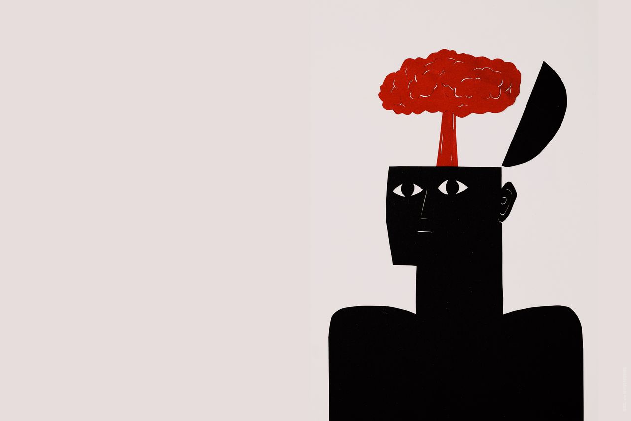 Abstrakt illustrierte Person mit offenem Gehirn